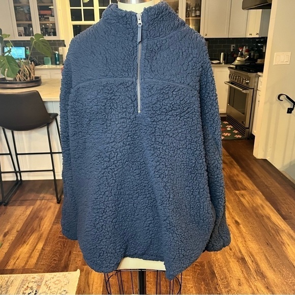 Elodie Fleece Lined Pullover Teddy Jacket Pullover Quarter Zip Dark Blue XL - Picture 11 of 11